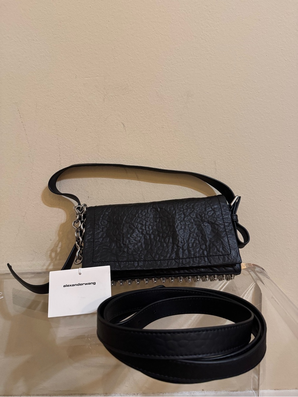 Alexander Wang New Ricco Crushed Slim Flap Bag Leather Black - Picture 13 of 15